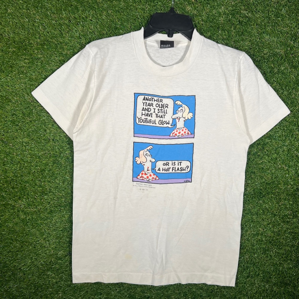 Vintage 80s Screen Stars Best Hot Flash Humor T-Shirt White Mens Medium Single S